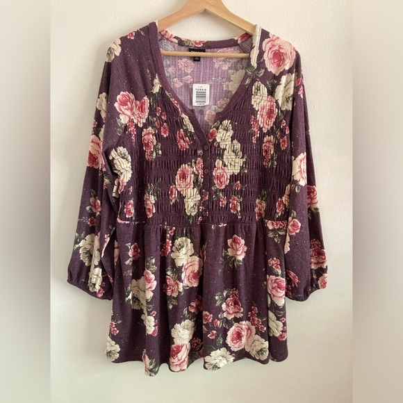 Torrid Crinkle Gauze Floral Babydoll Tunic Top 2X Boho NWT - Picture 3 of 12